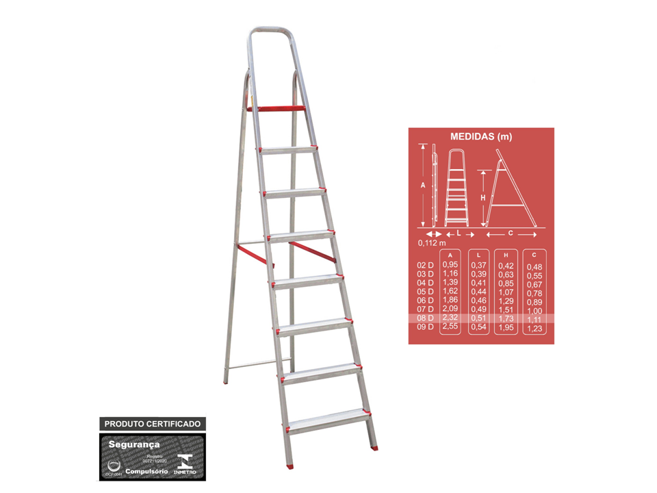 escada alumínio btf 8 degraus