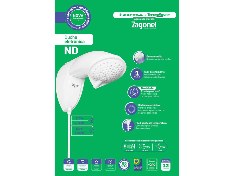 Ducha ND Eletrônica 127V 5500W Zagonel - Imagem 2