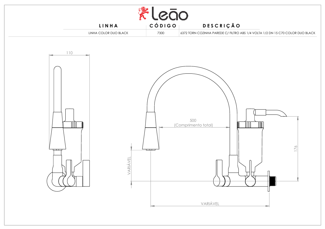 Torneira parede flexível black com filtro