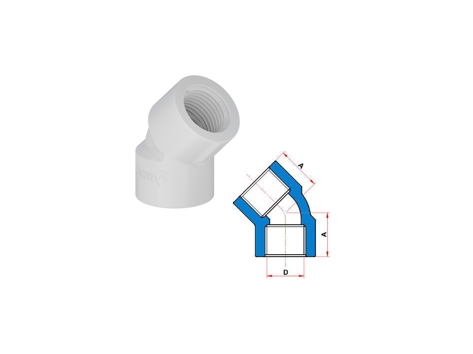 Joelho 45° roscavel pvc branco Tigre