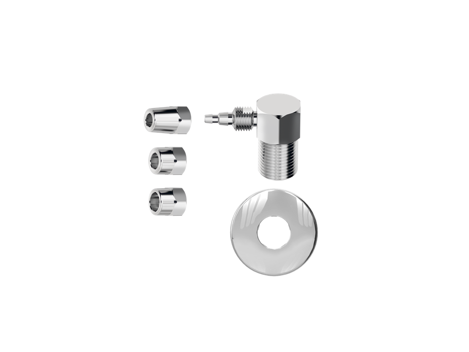 Adaptador de Latão Cromado para Filtro Rosca Macho 1/2" x Espigão 1/4" e 1/8" (7 e 5 mm) - Saída Lateral Censi 65021