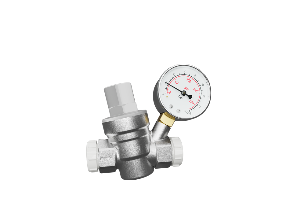 Válvula Redutora de Pressão com Manômetro Integrado com Redução 3/4" x 1/2" Blukit
