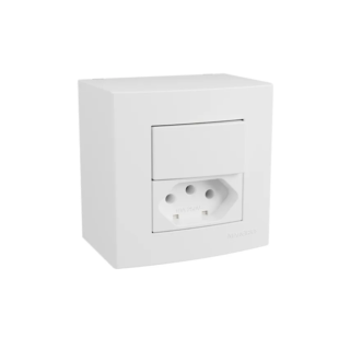 Caixa Sobrepor Tomada 10 A + Interruptor Simples Linha Sleek Margirius PA019729