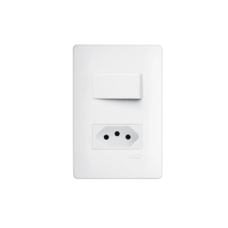 Placa e Suporte com Interruptor Simples e 1 Tomada 2P+T 20A 250V~ Branco Linha Habitat Fame 2101