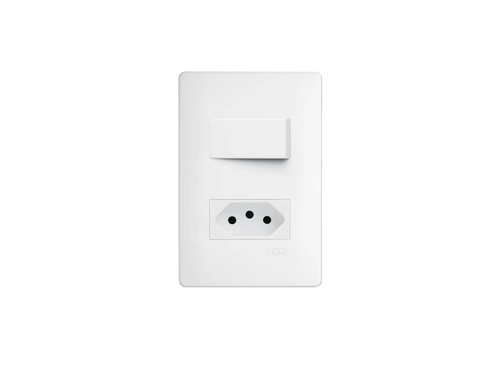 Placa e Suporte com Interruptor Simples e 1 Tomada 2P+T 20A 250V~ Branco Linha Habitat Fame 2101