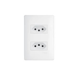 Placa e Suporte com 2 Tomadas horizontais espaçadas 2P+T 20A 250V~ Branco Linha Habitat Fame 2310