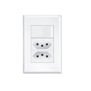 Placa e Suporte com Interruptor Simples e 2 Tomadas 2P+T 20A 250V~ Branco Linha Evidence Fame 3534